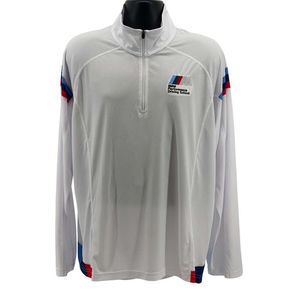 BMW Pullover Mens L White Performance Driving School M Series 1/4 Zip Athletic